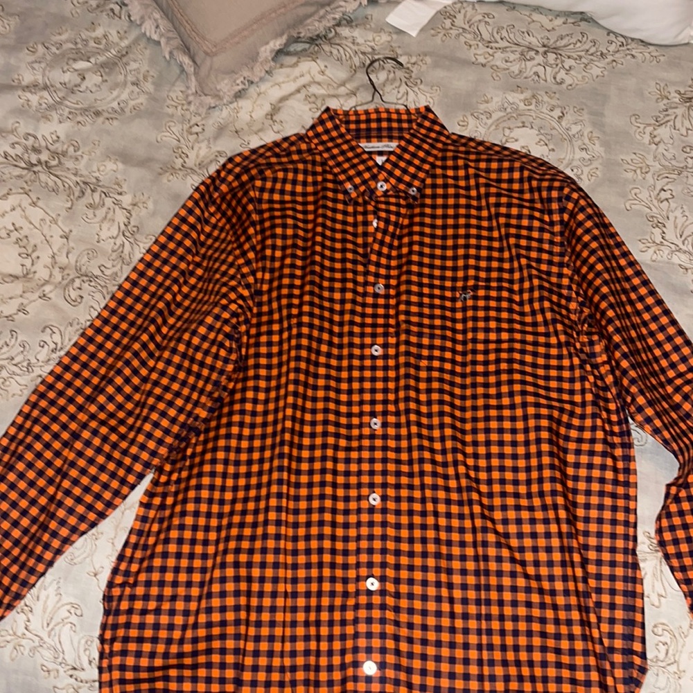 Southern Point Co L Orange and Navy Blue Button Down